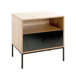 3S. x Home Console en métal avec corps décor chêne et tiroir décor noir