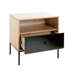 3S. x Home Console en métal avec corps décor chêne et tiroir décor noir