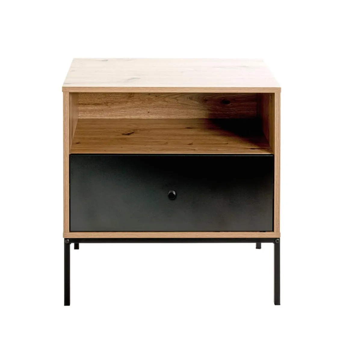 3S. x Home Console en métal avec corps décor chêne et tiroir décor noir