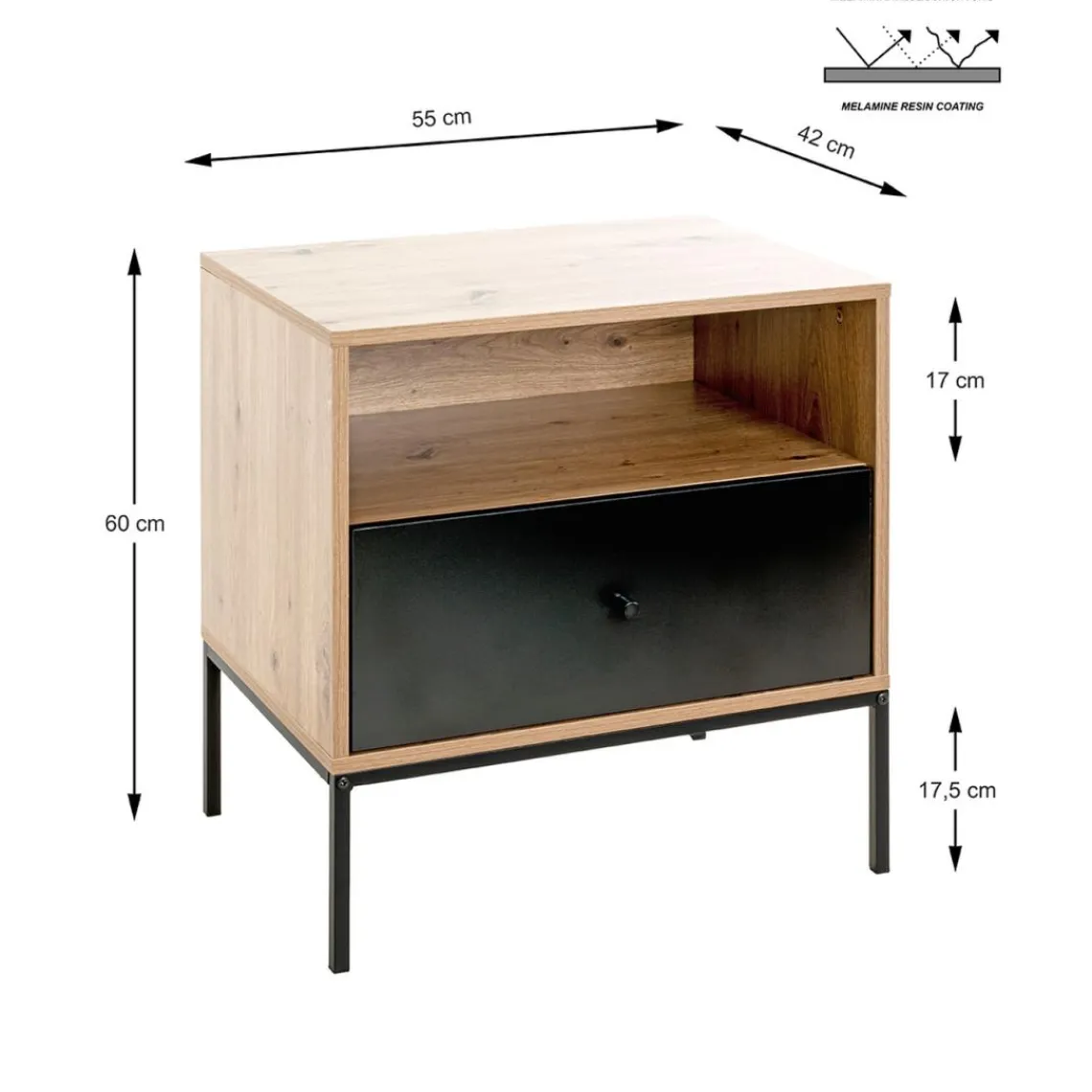 3S. x Home Console en métal avec corps décor chêne et tiroir décor noir