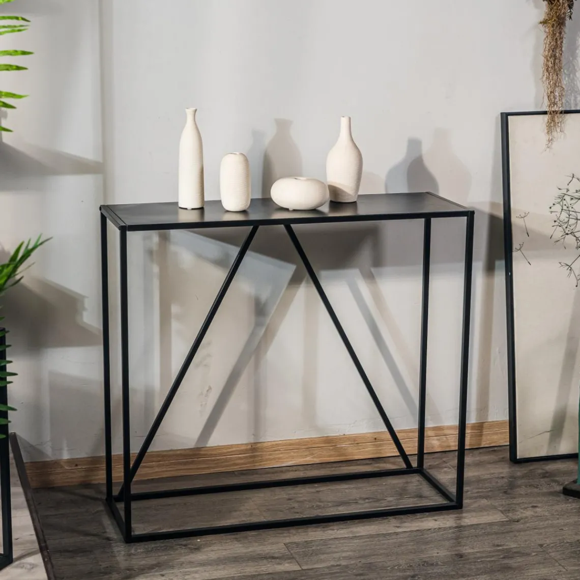 3S. x Home Console en métal Blanc Style industriel Noir Sale