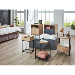 3S. x Home Console en métal noir avec corps et tiroir chêne Outlet