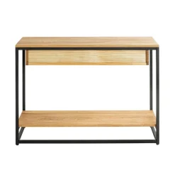 3S. x Home Console en métal noir avec étagères et tiroirs en chêne New
