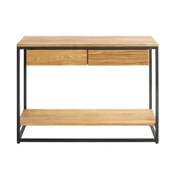 3S. x Home Console en métal noir avec étagères et tiroirs en chêne New