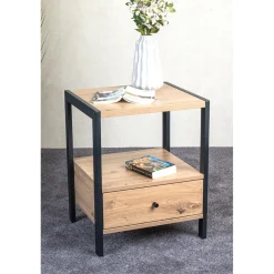 3S. x Home Console en métal noir étagères et tiroir décor chêne Clearance