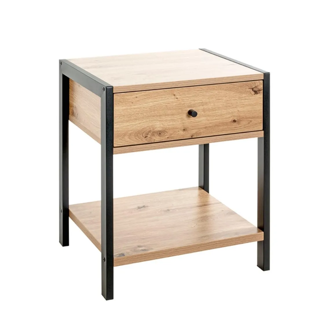 3S. x Home Console en métal noir étagères et tiroir décor chêne Clearance