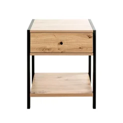 3S. x Home Console en métal noir étagères et tiroir décor chêne Clearance