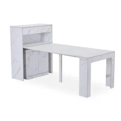 3S. x Home Console extensible avec rangement Fontano Effet marbre blanc