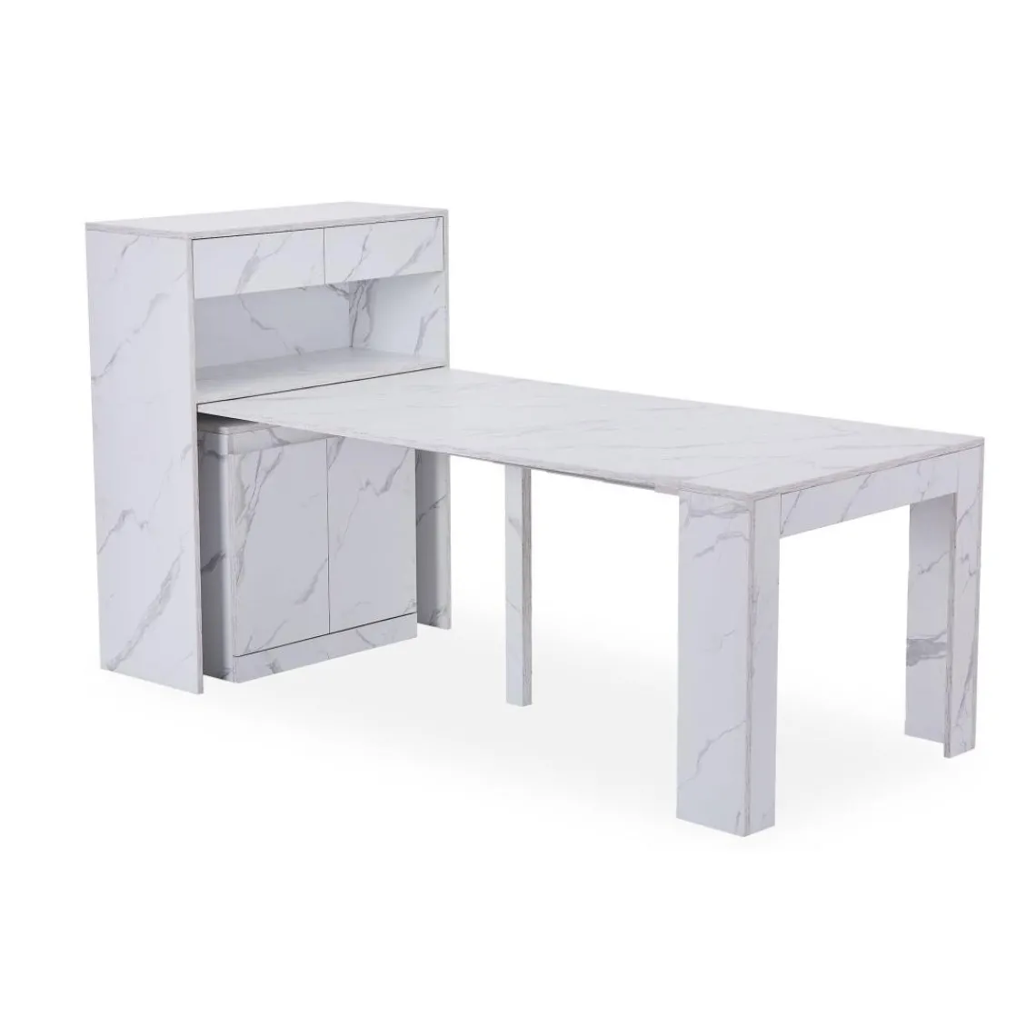 3S. x Home Console extensible avec rangement Fontano Effet marbre blanc