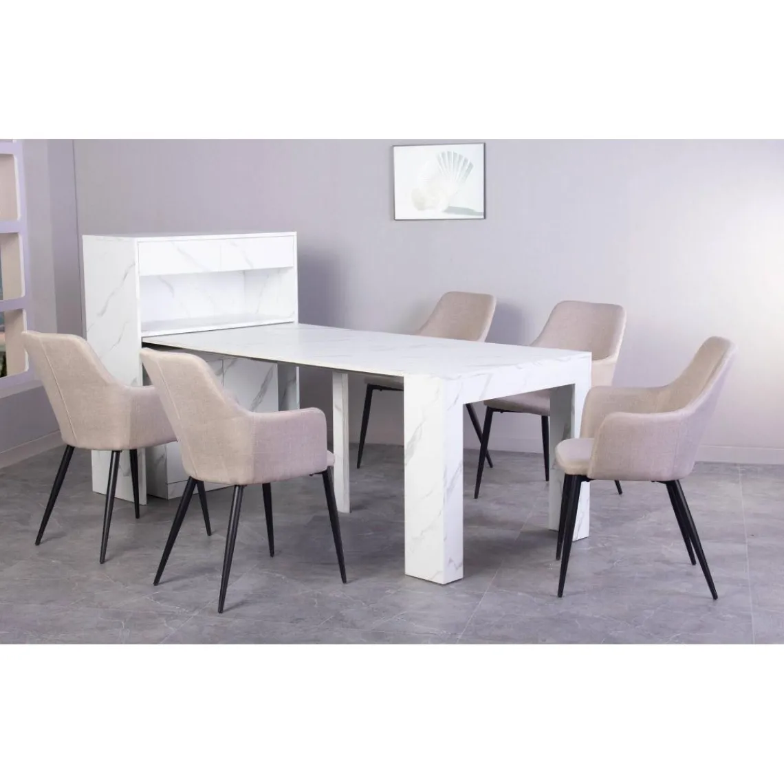 3S. x Home Console extensible avec rangement Fontano Effet marbre blanc