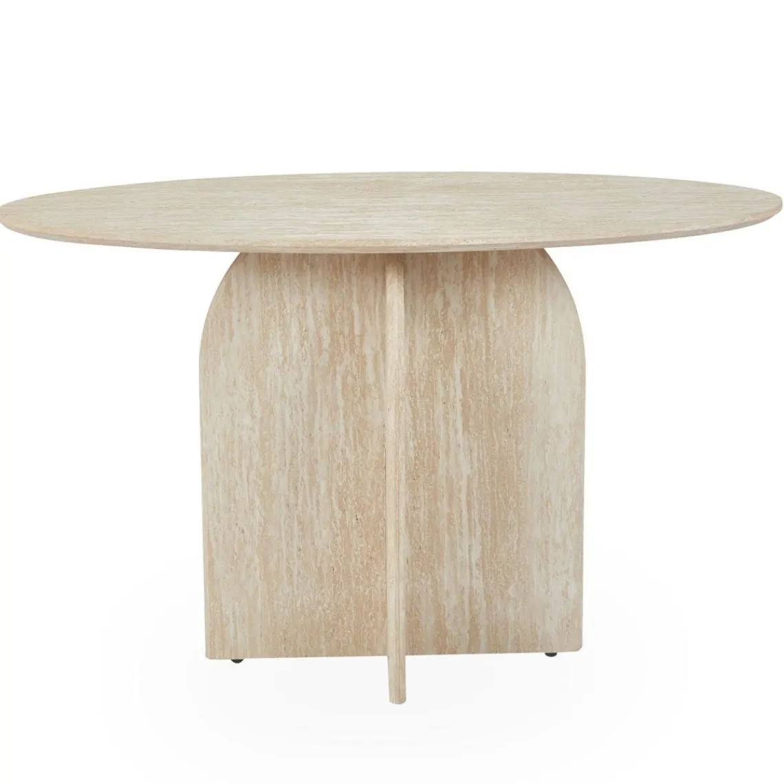 3S. x Home Console moderne ovale Calyptus Effet travertin Beige