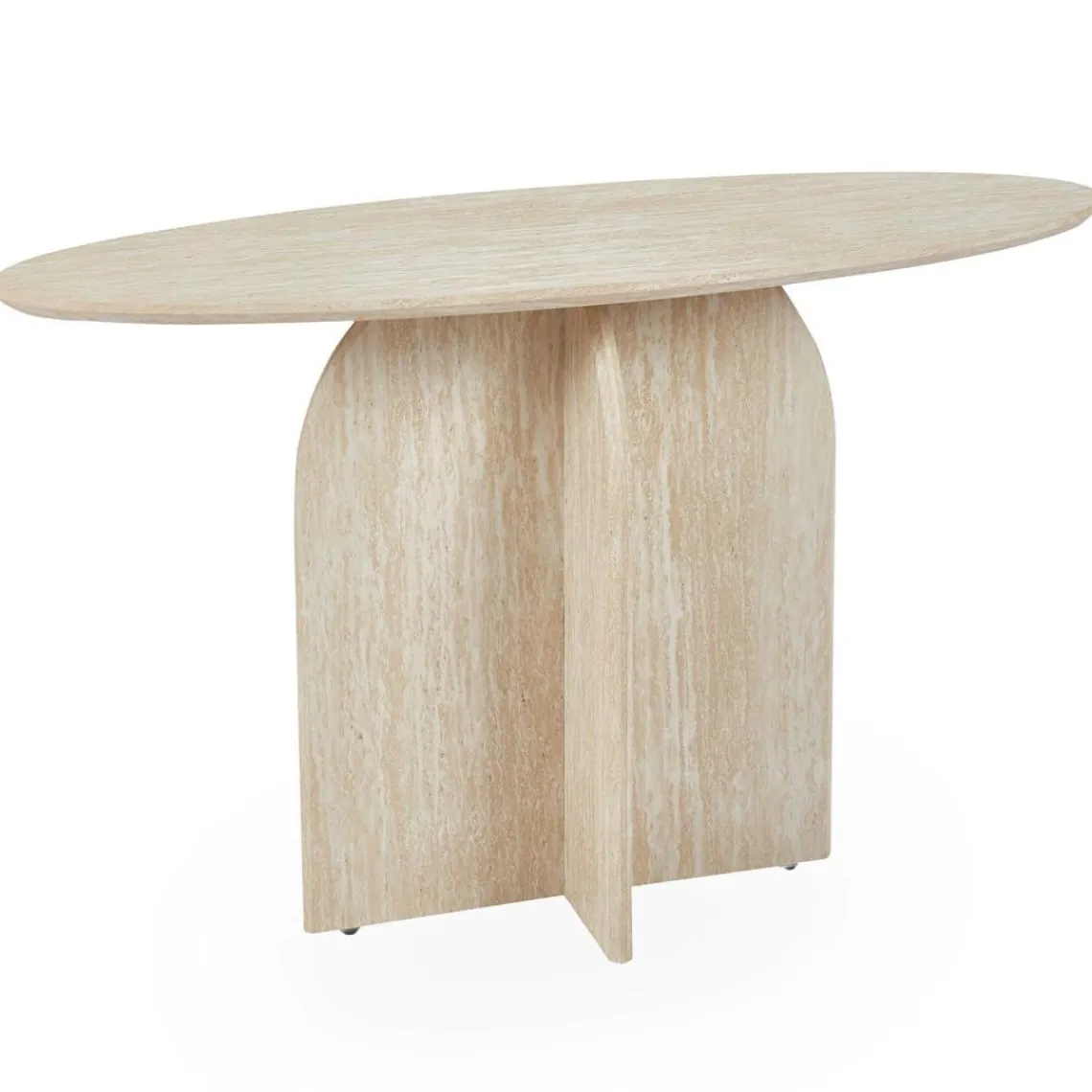 3S. x Home Console moderne ovale Calyptus Effet travertin Beige