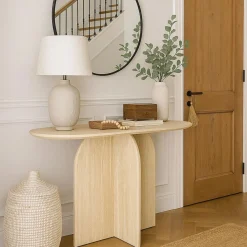 3S. x Home Console moderne ovale Calyptus Effet travertin Beige