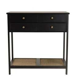Macabane Console noire 4 tiroirs 1 étagère effet cannage CHARLIE Clearance