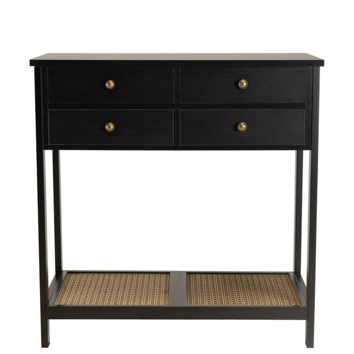 Macabane Console noire 4 tiroirs 1 étagère effet cannage CHARLIE Clearance