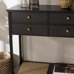 Macabane Console noire 4 tiroirs 1 étagère effet cannage CHARLIE Clearance