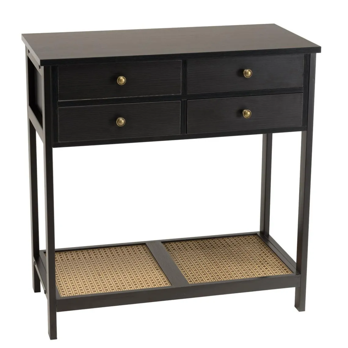 Macabane Console noire 4 tiroirs 1 étagère effet cannage CHARLIE Clearance