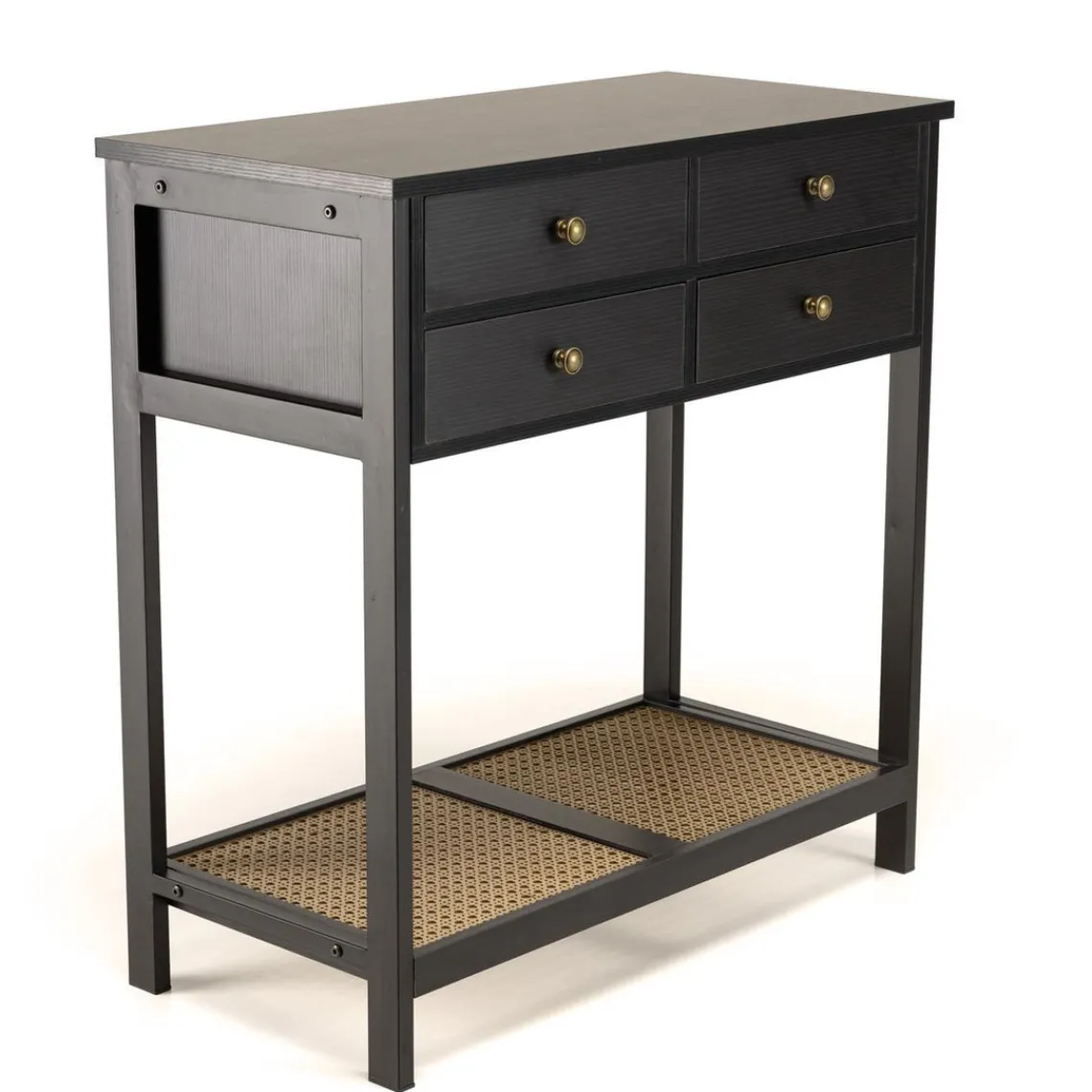 Macabane Console noire 4 tiroirs 1 étagère effet cannage CHARLIE Clearance