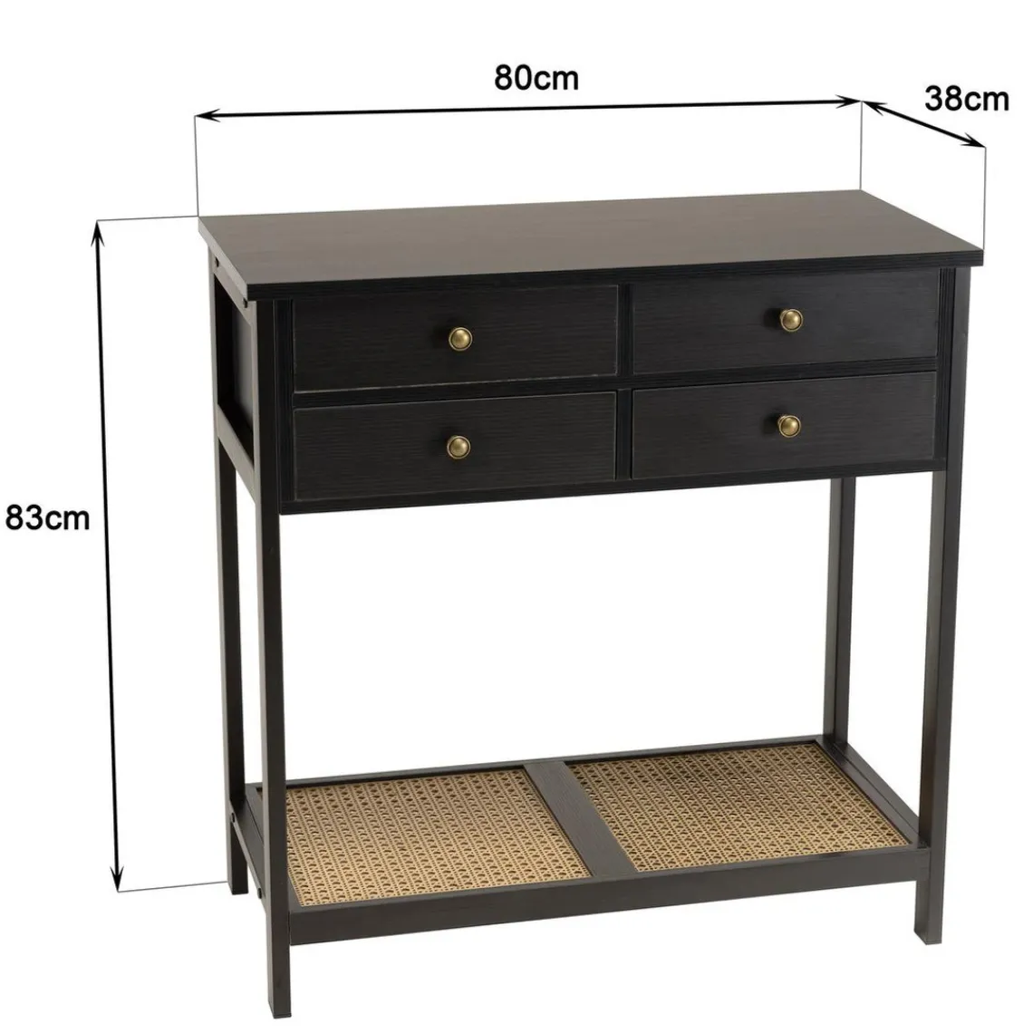 Macabane Console noire 4 tiroirs 1 étagère effet cannage CHARLIE Clearance