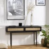 Macabane Console Noire 2 Tiroirs Cannage YANIS