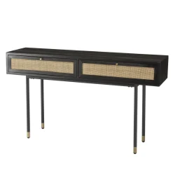Macabane Console Noire 2 Tiroirs Cannage YANIS