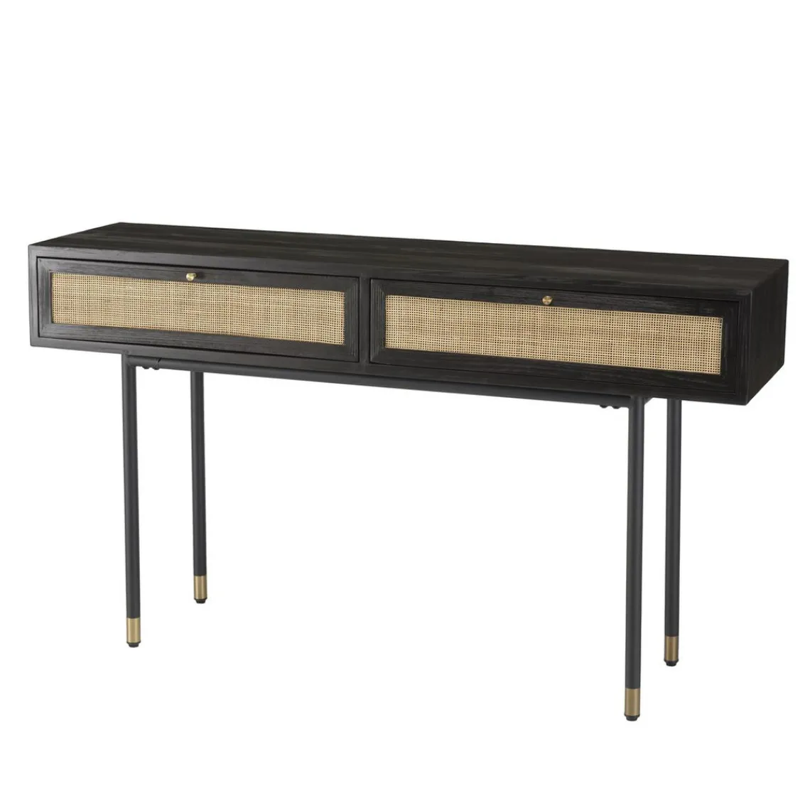 Macabane Console Noire 2 Tiroirs Cannage YANIS