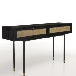 Macabane Console Noire 2 Tiroirs Cannage YANIS