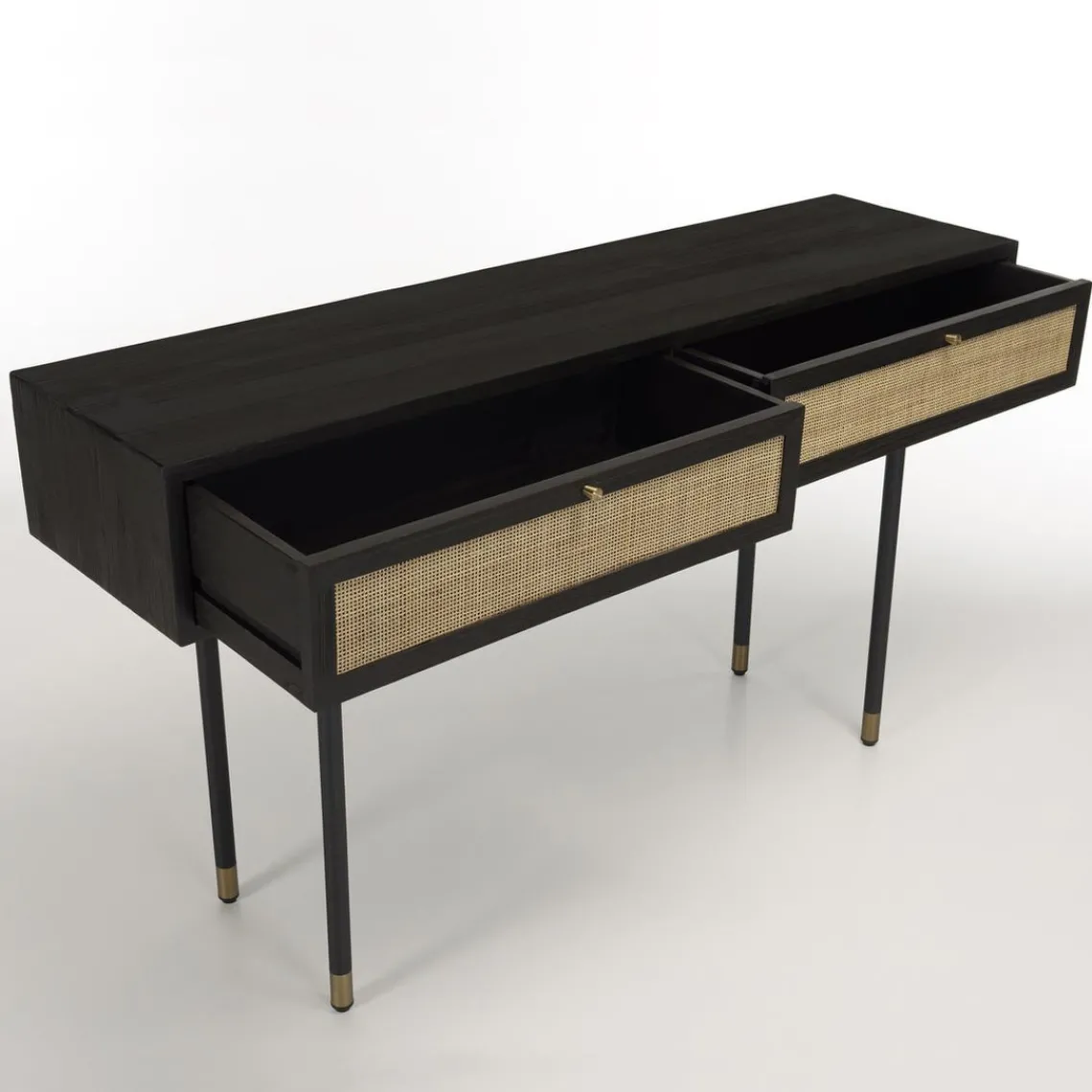 Macabane Console Noire 2 Tiroirs Cannage YANIS