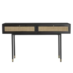 Macabane Console Noire 2 Tiroirs Cannage YANIS