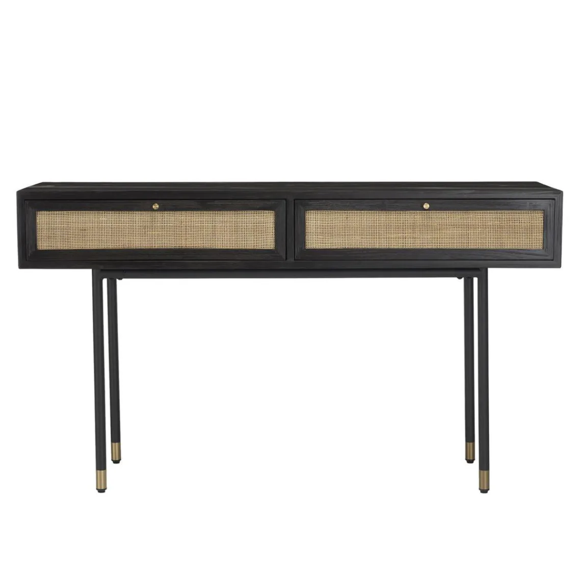 Macabane Console Noire 2 Tiroirs Cannage YANIS