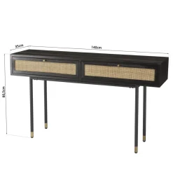 Macabane Console Noire 2 Tiroirs Cannage YANIS