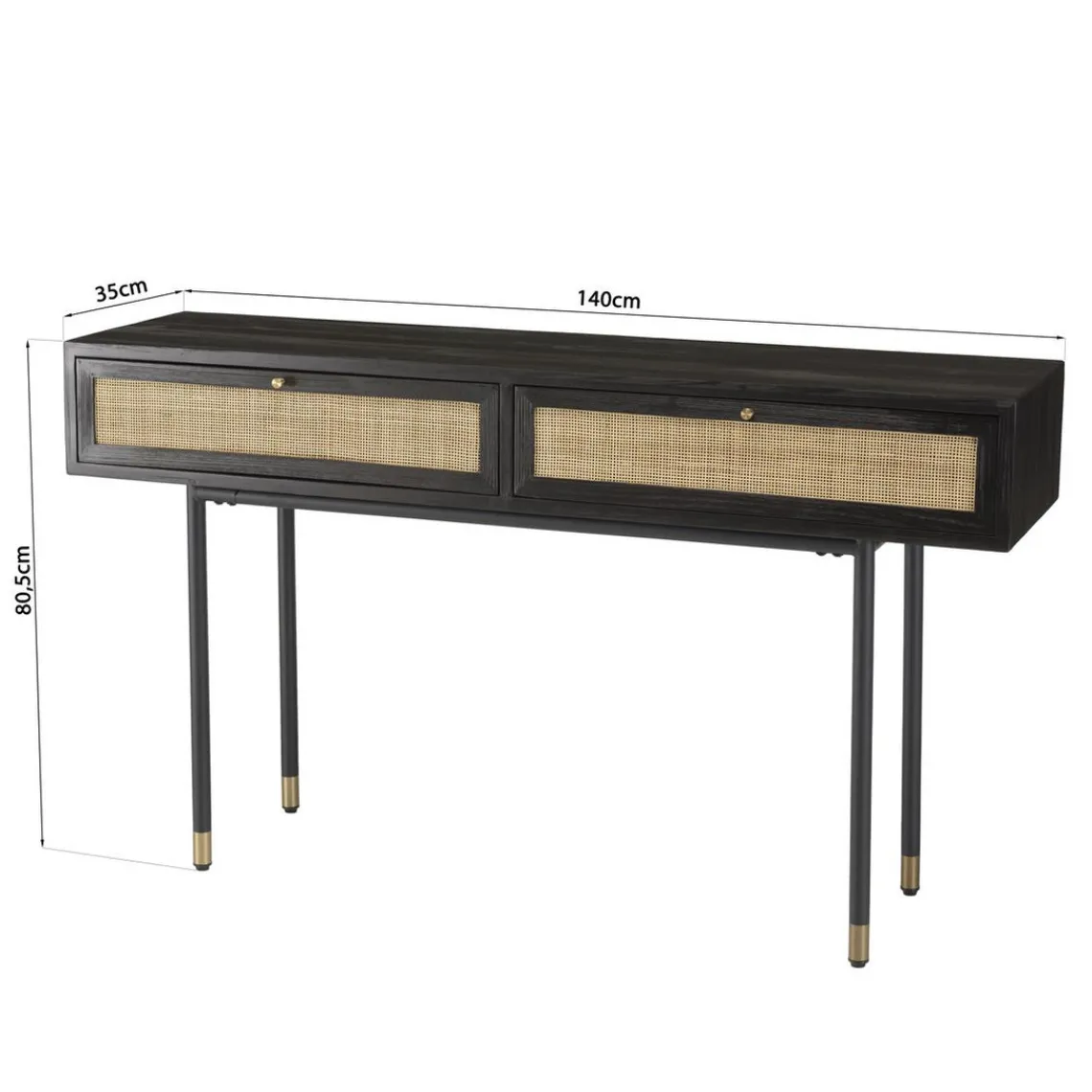 Macabane Console Noire 2 Tiroirs Cannage YANIS