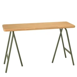 Macabane Console plateau en pin et pieds tréteaux en métal vert HELENA New