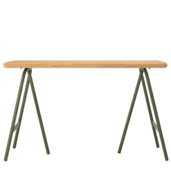 Macabane Console plateau en pin et pieds tréteaux en métal vert HELENA New