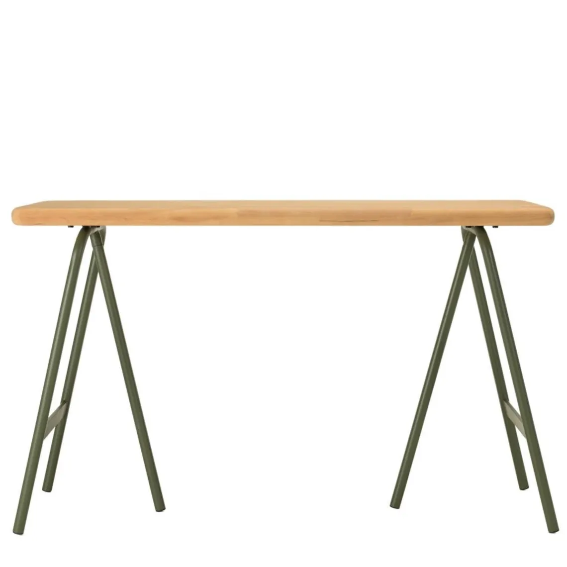 Macabane Console plateau en pin et pieds tréteaux en métal vert HELENA New