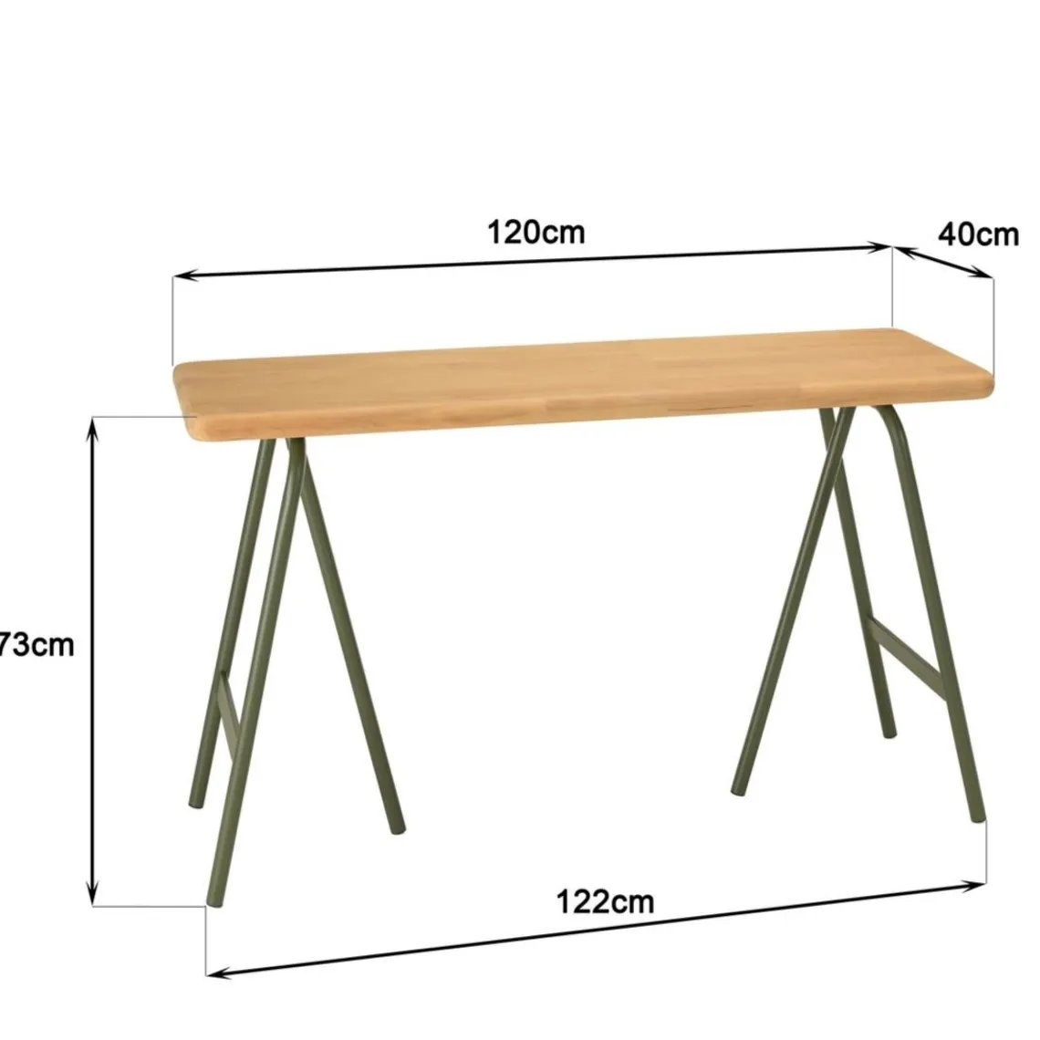 Macabane Console plateau en pin et pieds tréteaux en métal vert HELENA New