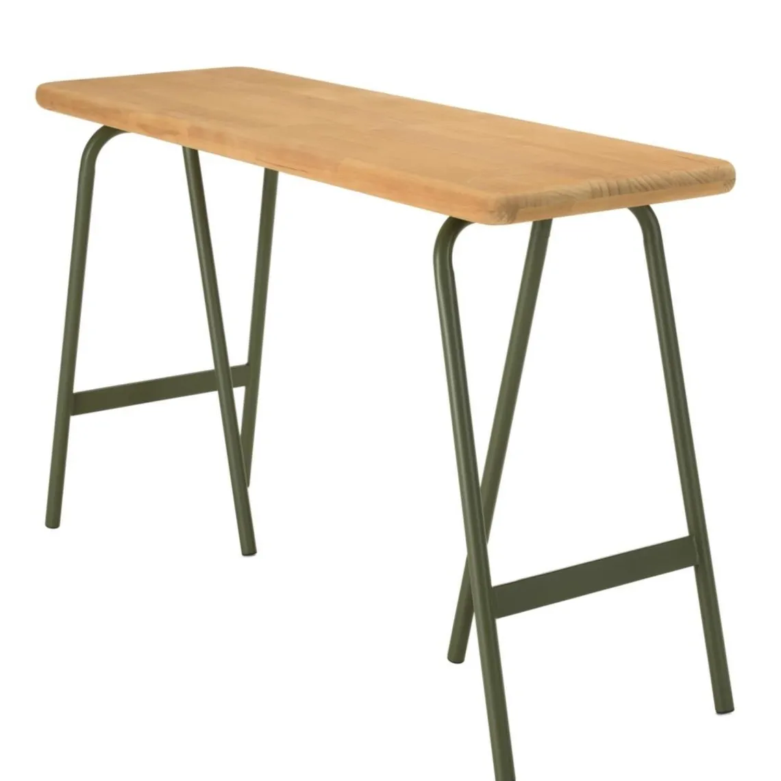 Macabane Console plateau en pin et pieds tréteaux en métal vert HELENA New