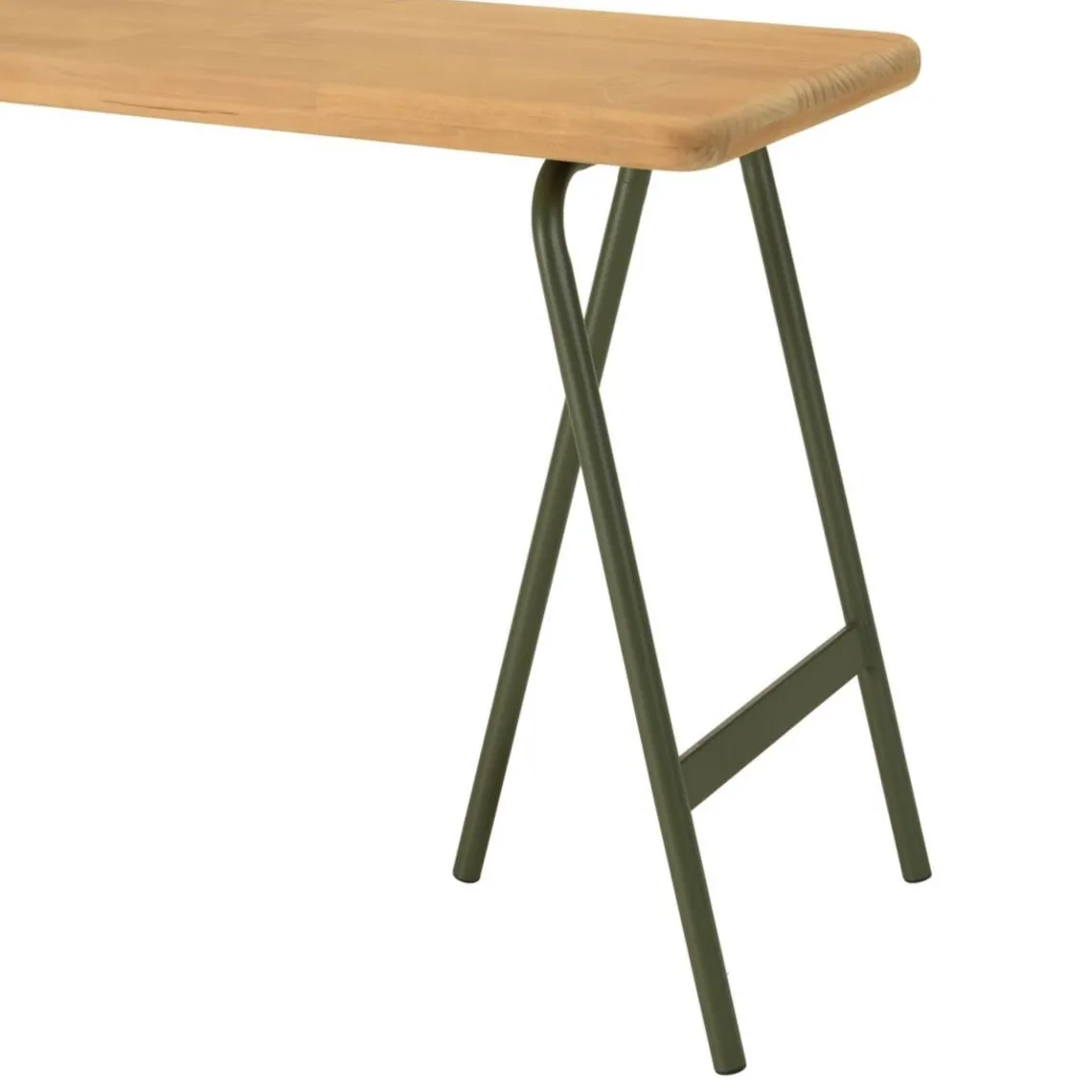 Macabane Console plateau en pin et pieds tréteaux en métal vert HELENA New