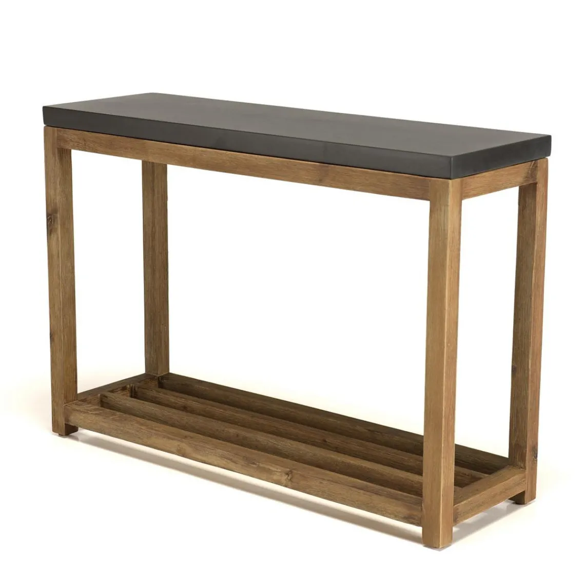 Macabane Console rectangulaire petit modèle double plateau effet béton foncé et acacia HECTOR Gris Discount