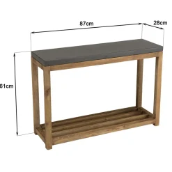 Macabane Console rectangulaire petit modèle double plateau effet béton foncé et acacia HECTOR Gris Discount