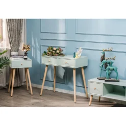 Nordlys Console scandinave en bois avec 2 tiroirs vert menthe Best