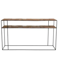 Macabane Console SIXTINE 2 plateaux teck et métal New