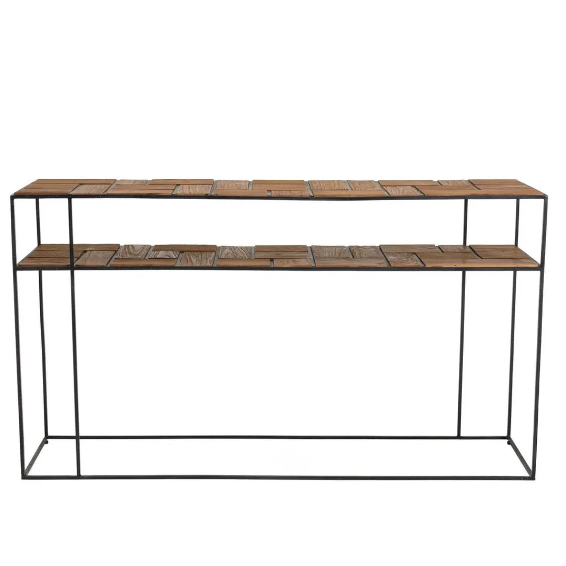 Macabane Console SIXTINE 2 plateaux teck et métal New