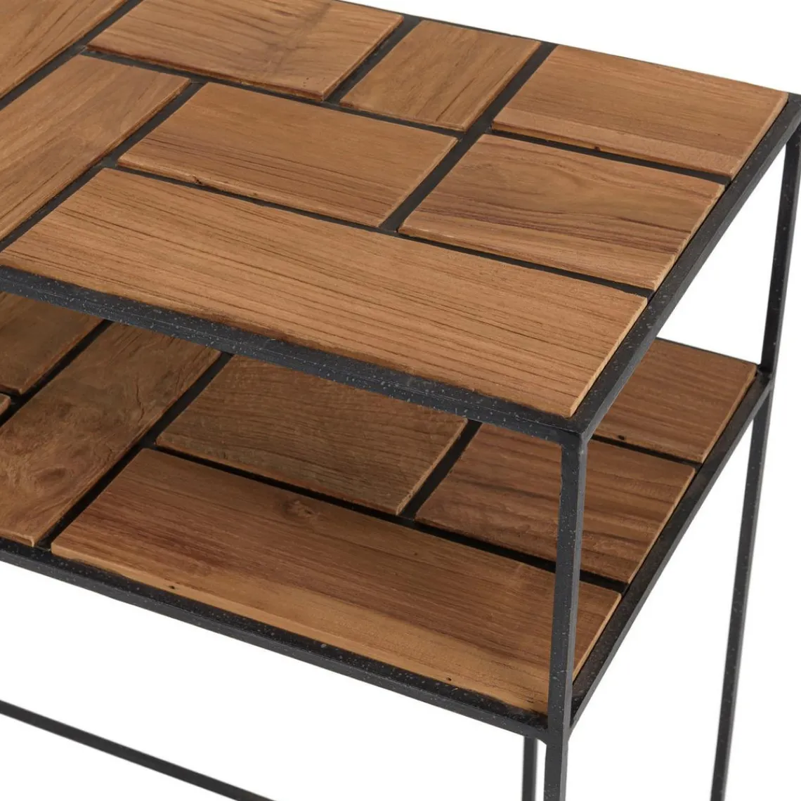 Macabane Console SIXTINE 2 plateaux teck et métal New