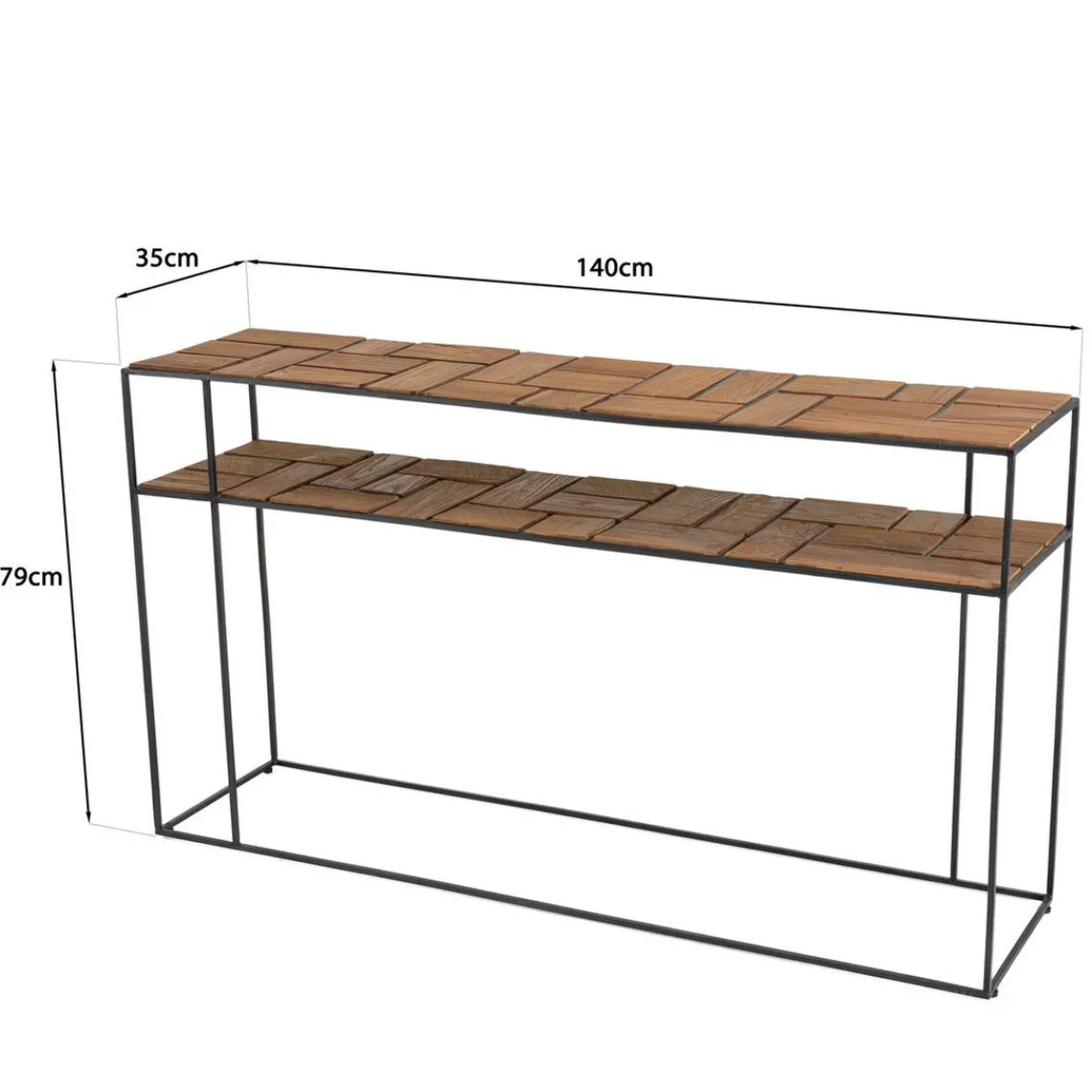 Macabane Console SIXTINE 2 plateaux teck et métal New