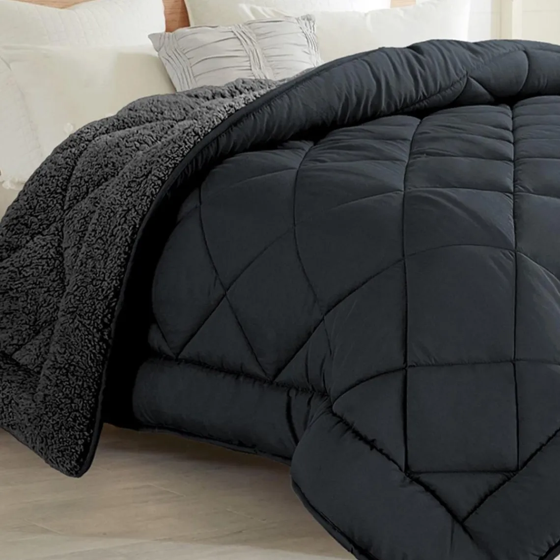 SAMPUR Couette sherpa gris Laine Synthétique Discount