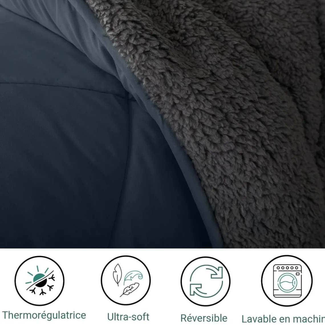 SAMPUR Couette sherpa gris Laine Synthétique Discount