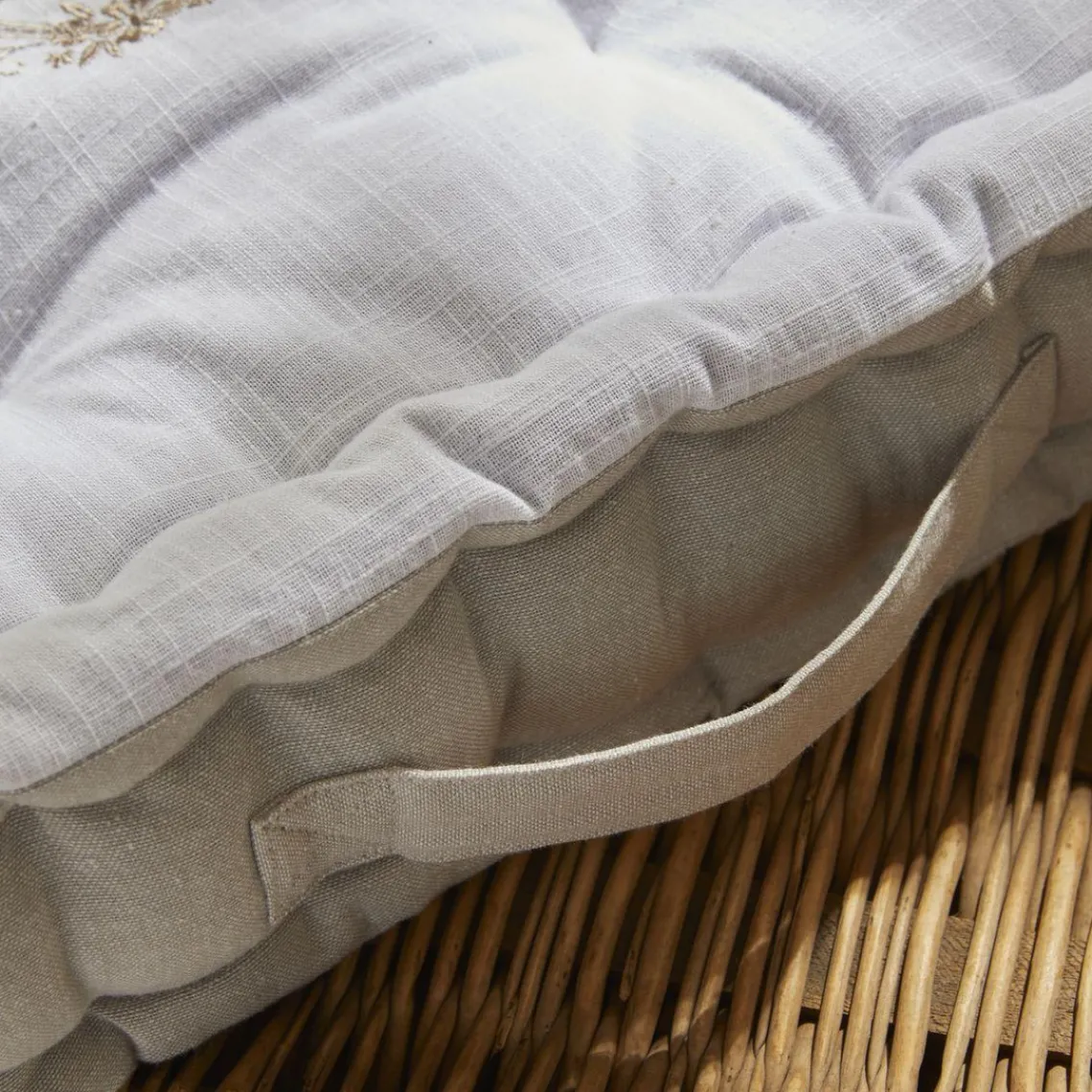 Today Coussin de Sol Blanc Slub Chambray Broderie Berenice - Charme Online