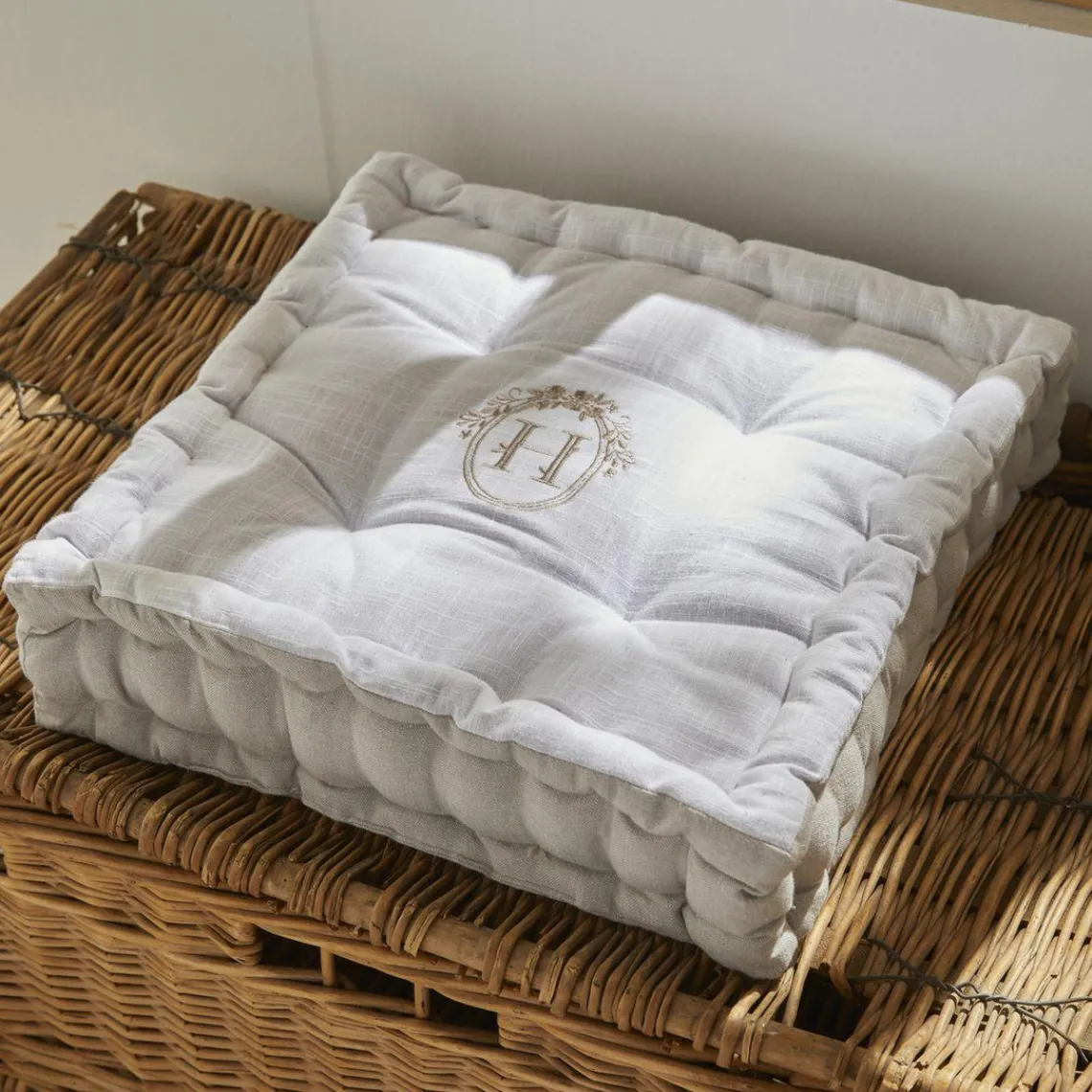 Today Coussin de Sol Blanc Slub Chambray Broderie Berenice - Charme Online