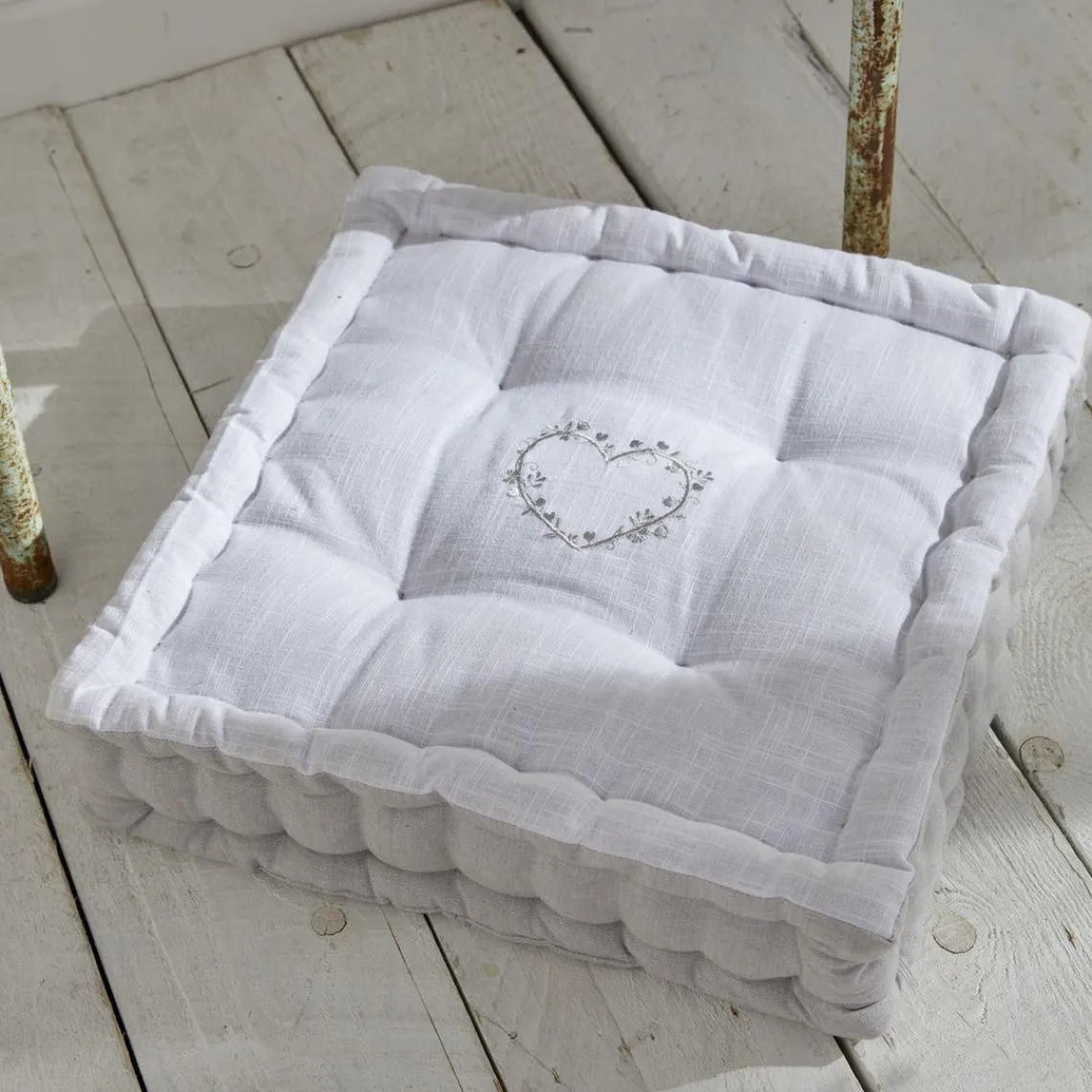 Today Coussin de Sol Blanc Slub Chambray Broderie Constance - Charme Outlet